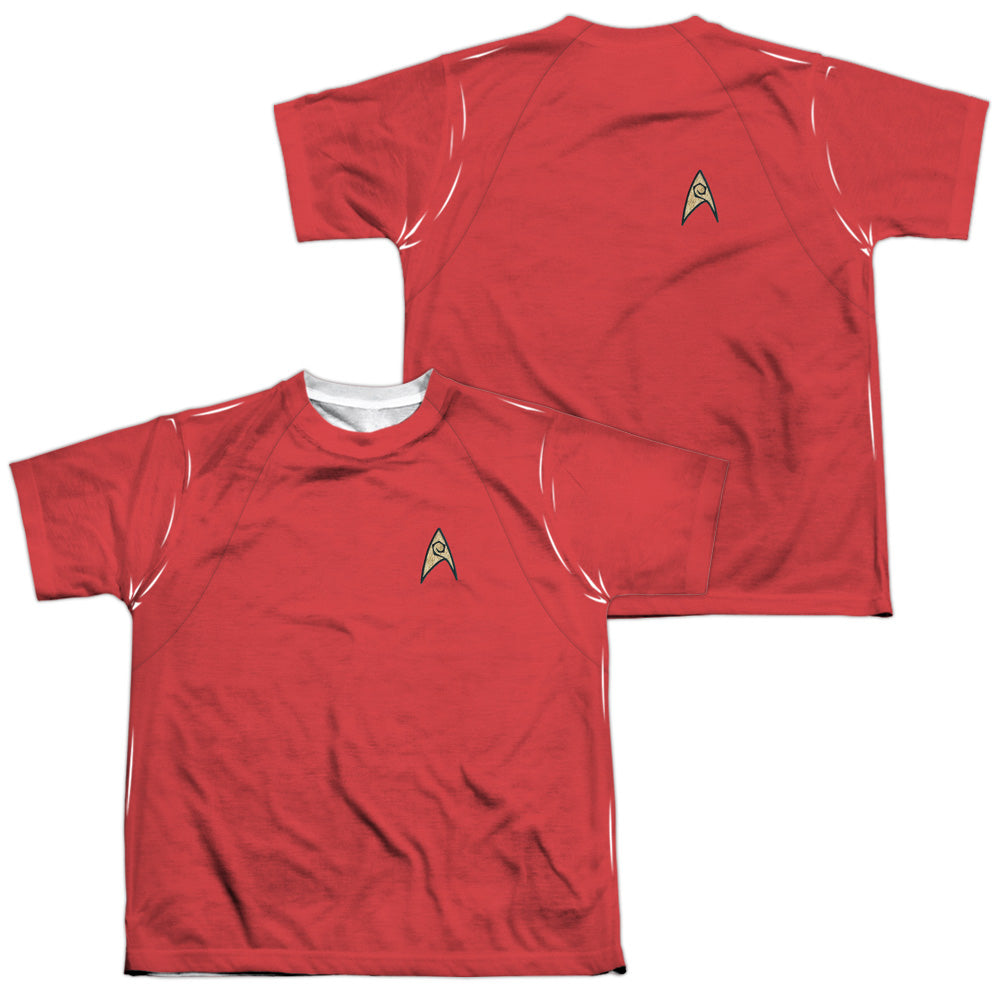 STAR TREK/TOS RED SHIRT (FRONT/BACK PRINT) - S/S YOUTH POLY CREW - MULTI