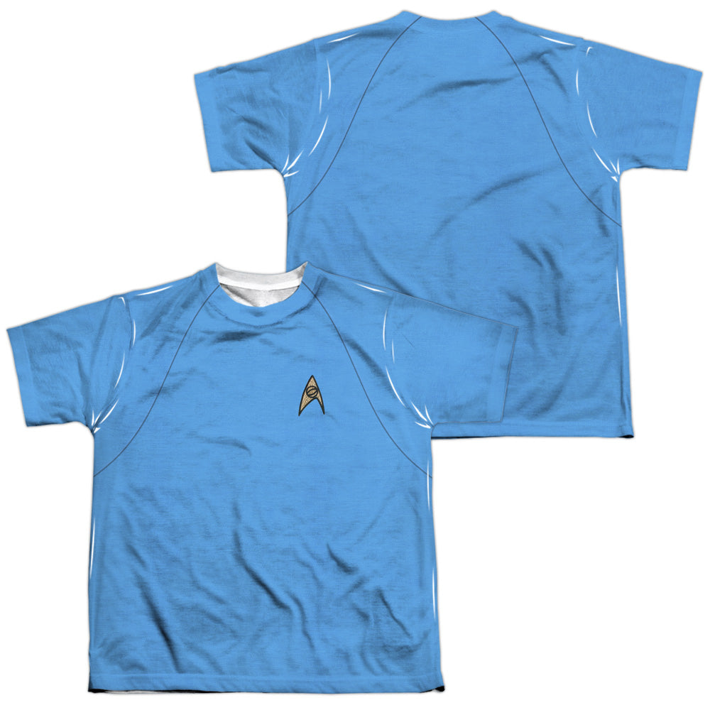 STAR TREK/TOS SCIENCE UNIFORM (FRONT/BACK PRINT) - S/S YOUTH POLY CREW - MULTI