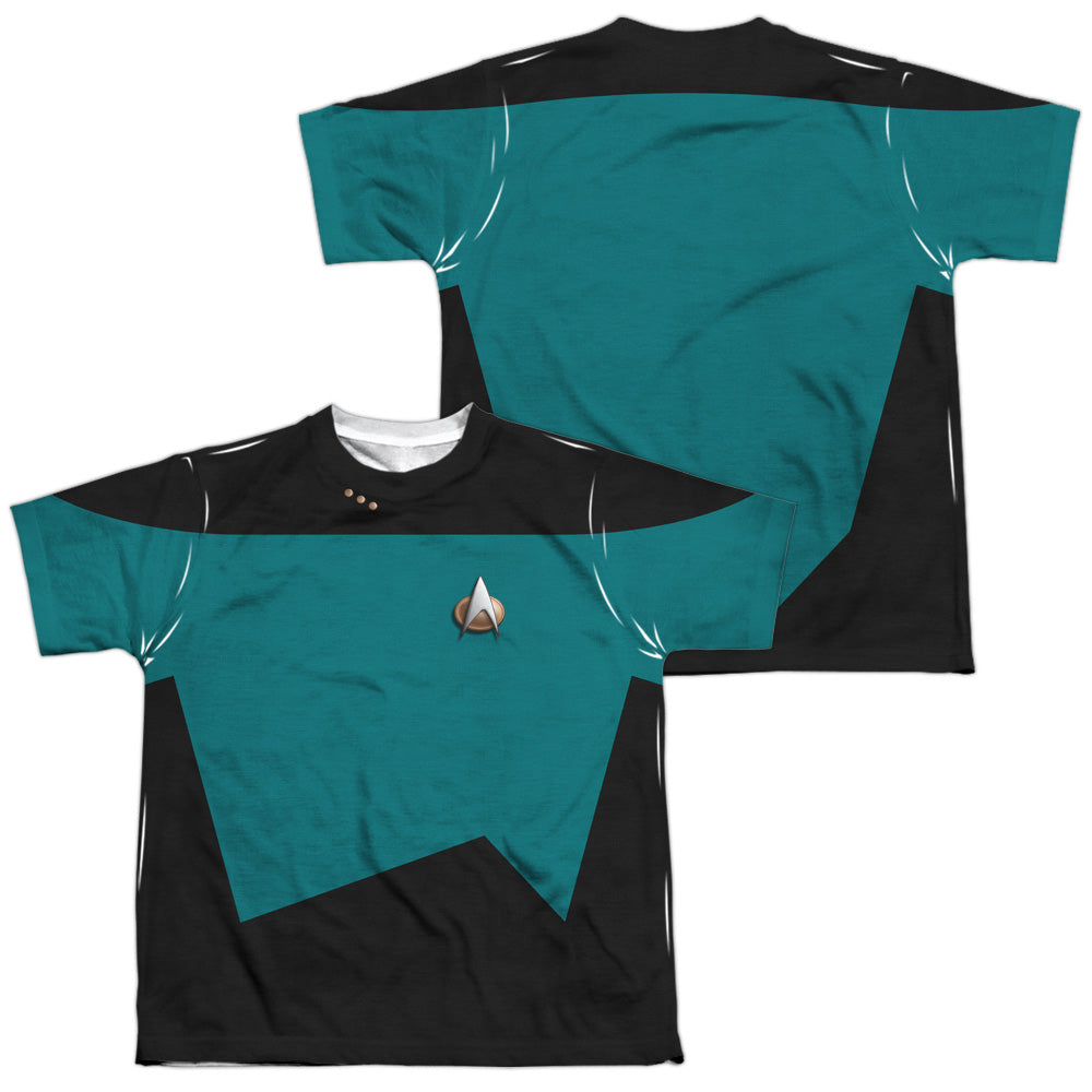 STAR TREK/TNG SCIENCE UNIFORM (FRONT/BACK PRINT) - S/S YOUTH POLY CREW - MULTI
