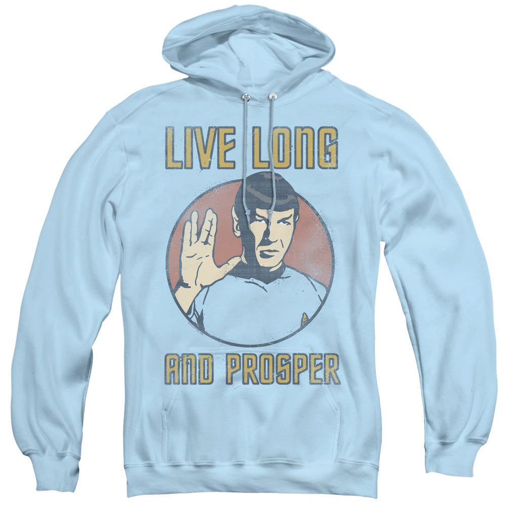 STAR TREK/LONG LIFE - ADULT PULLOVER HOODIE - LIGHT BLUE