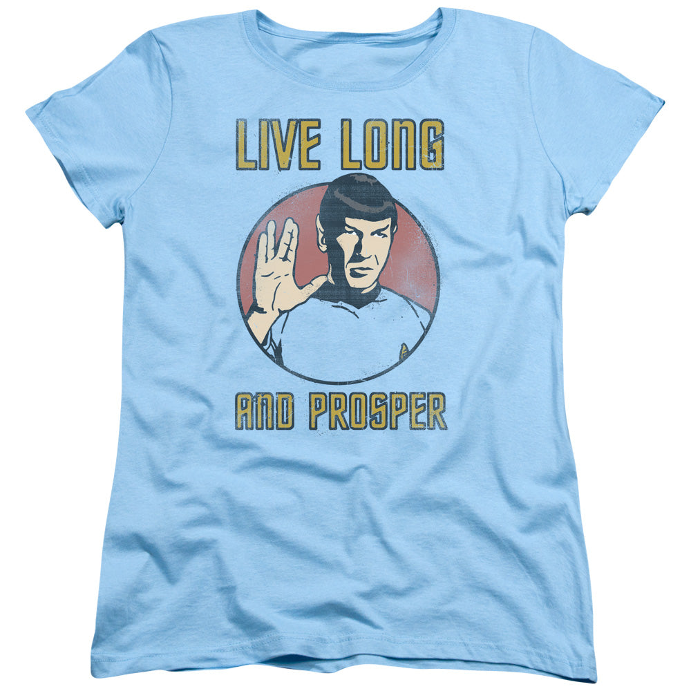 STAR TREK/LONG LIFE - S/S WOMENS TEE - LIGHT BLUE