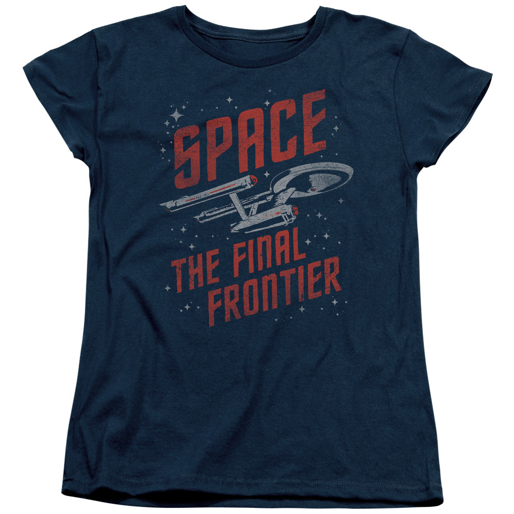 STAR TREK/SPACE TRAVEL - S/S WOMENS TEE - NAVY