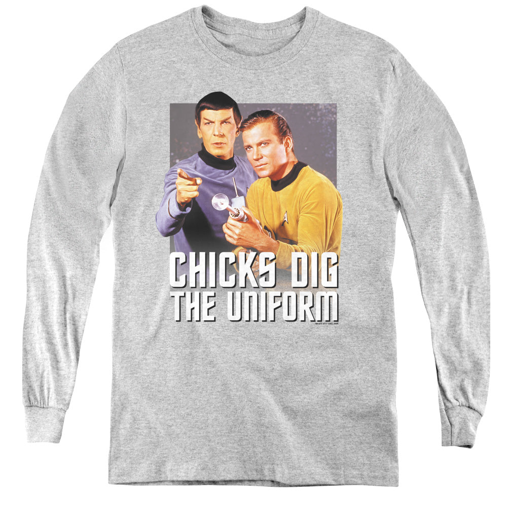 STAR TREK/CHICKS DIG - YOUTH LONG SLEEVE TEE - ATHLETIC HEATHER