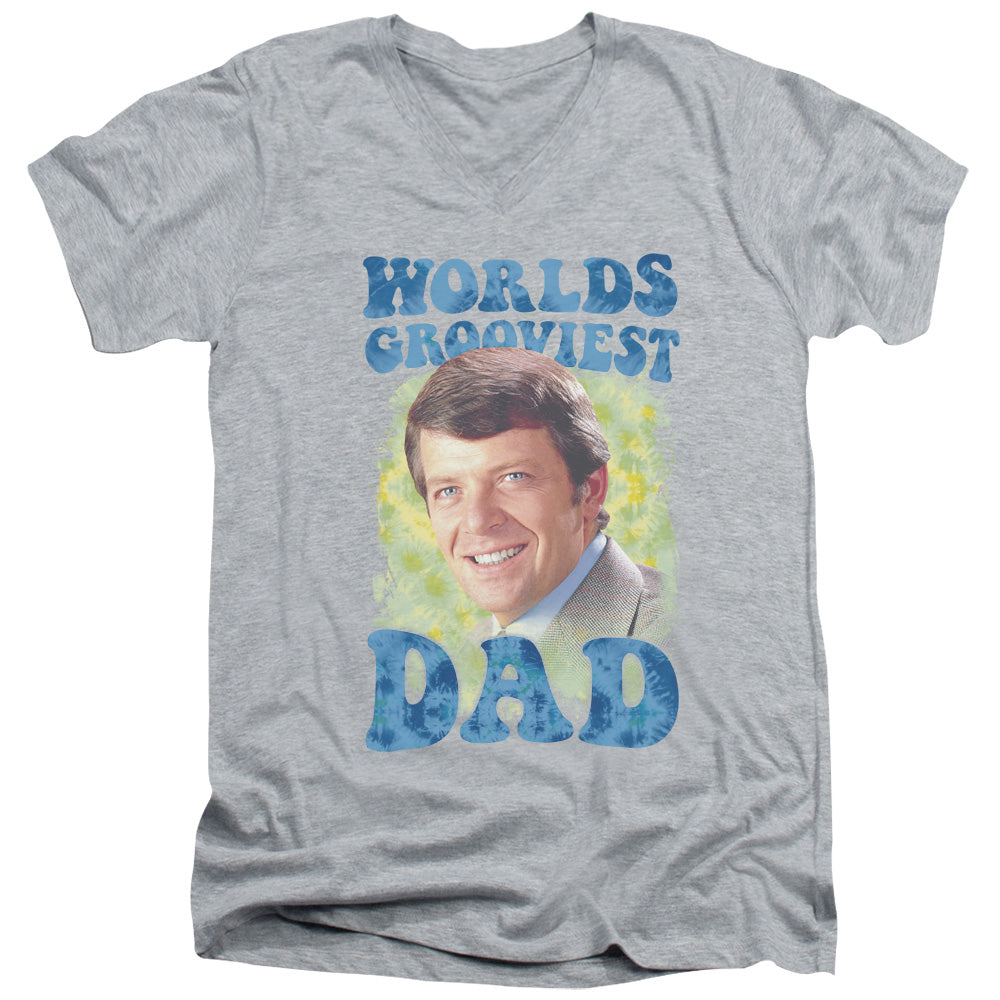 BRADY BUNCH/WORLDS GROOVIEST - S/S ADULT V-NECK 30/1 - ATHLETIC HEATHER