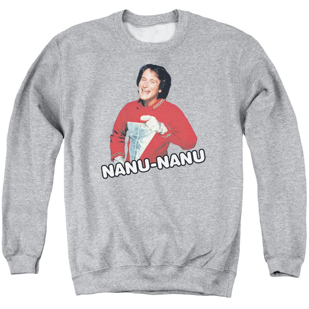 MORK & MINDY/CATCHPHRASE - ADULT CREWNECK SWEATSHIRT - ATHLETIC HEATHER