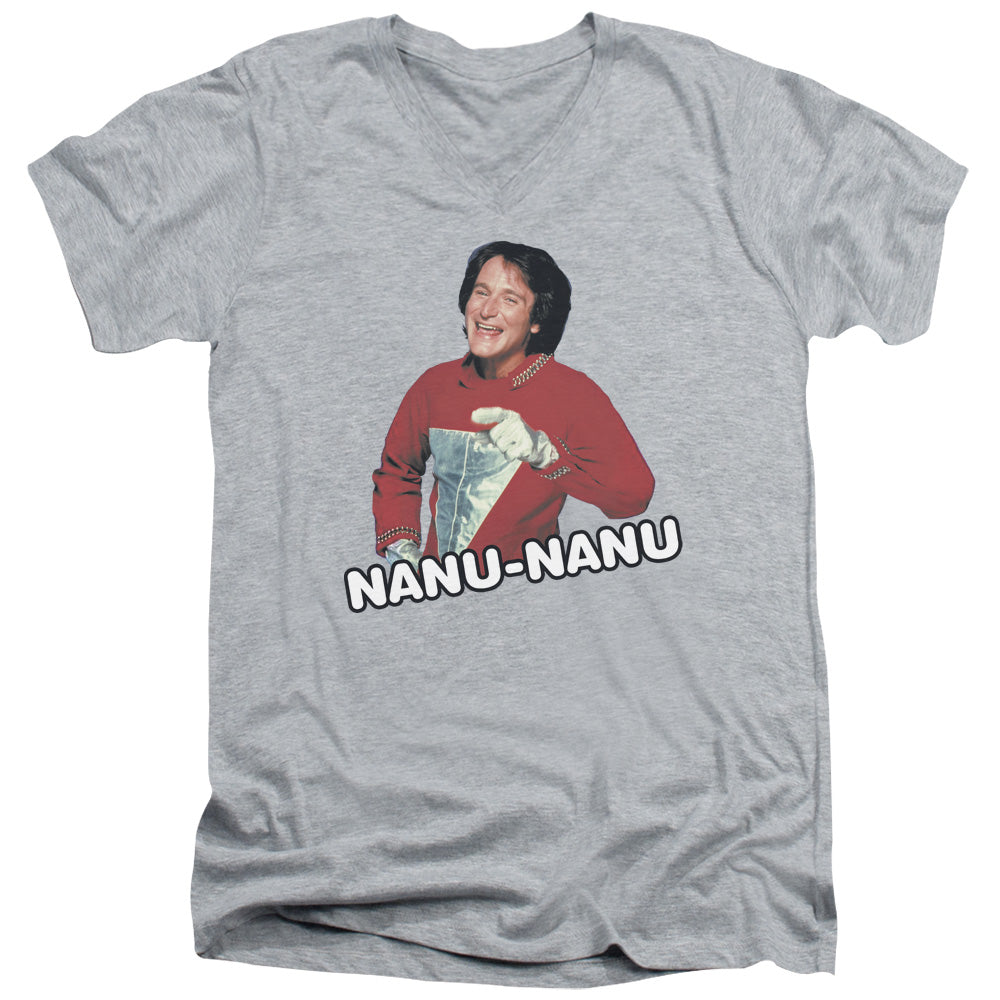 MORK & MINDY/CATCHPHRASE - S/S ADULT V-NECK 30/1 - ATHLETIC HEATHER