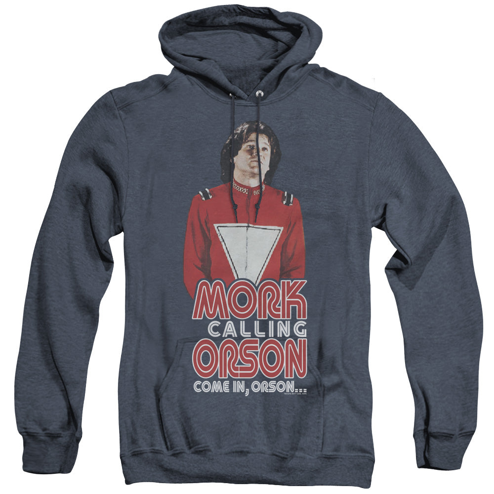 MORK & MINDY/COME IN ORSON - ADULT HEATHER HOODIE - NAVY