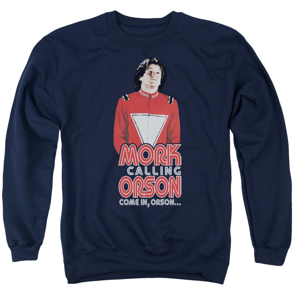 MORK & MINDY/COME IN ORSON - ADULT CREWNECK SWEATSHIRT - NAVY