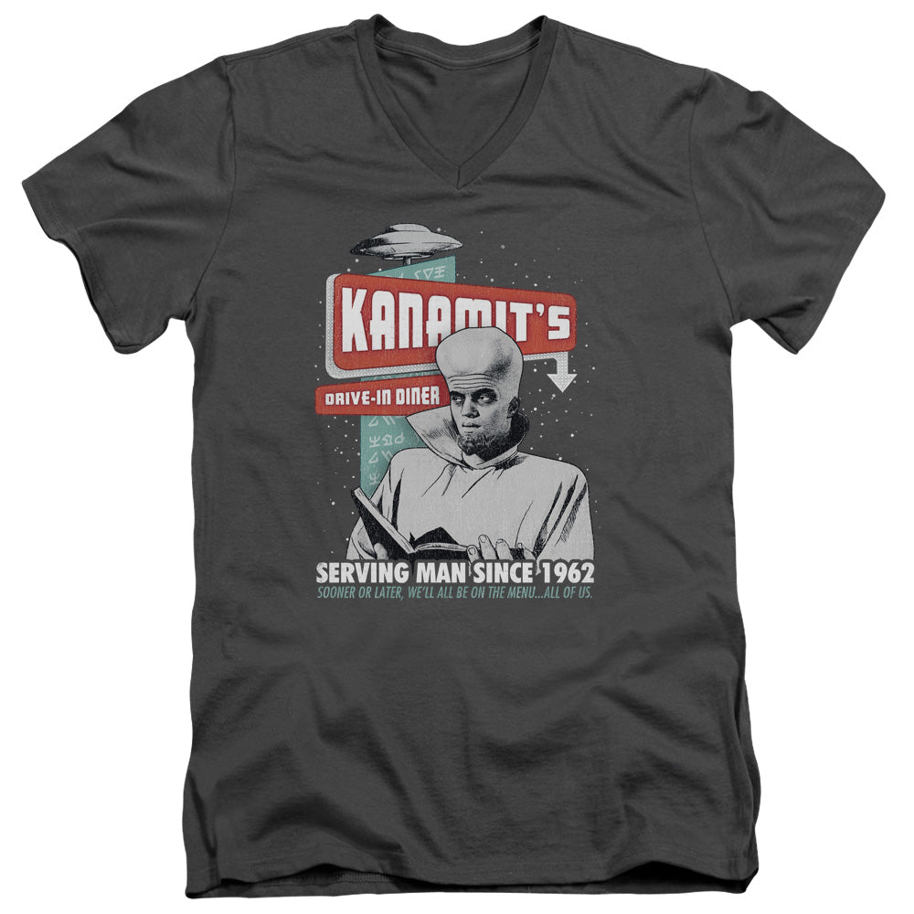 TWILIGHT ZONE/KANAMITS DINER - S/S ADULT V-NECK 30/1 - CHARCOAL