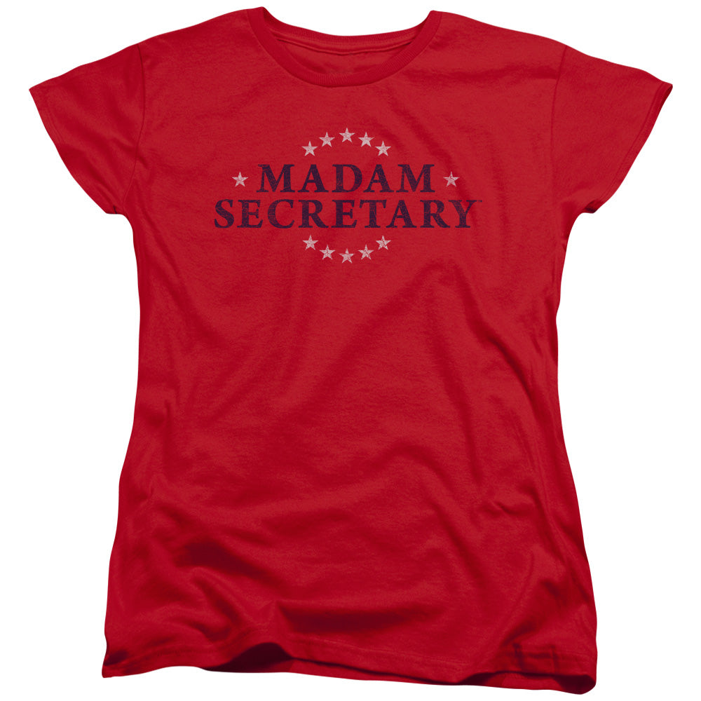 MADAM SECRETARY/DISTRESS LOGO - S/S WOMENS TEE - RED