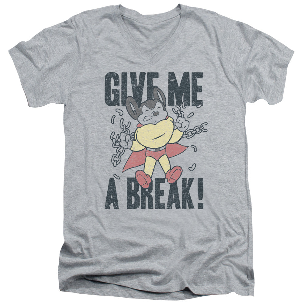 MIGHTY MOUSE/GIVE ME A BREAK - S/S ADULT V-NECK 30/1 - ATHLETIC HEATHER