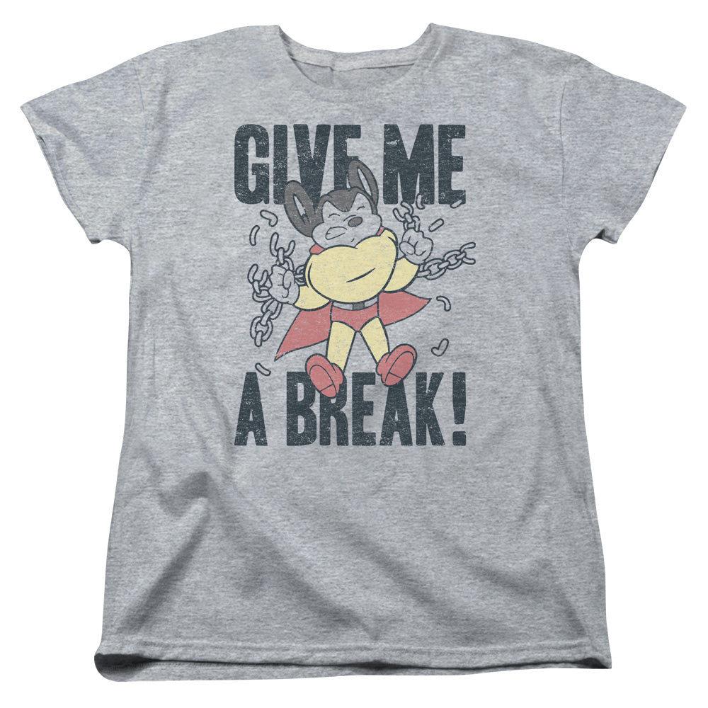 MIGHTY MOUSE/GIVE ME A BREAK - S/S WOMENS TEE - ATHLETIC HEATHER