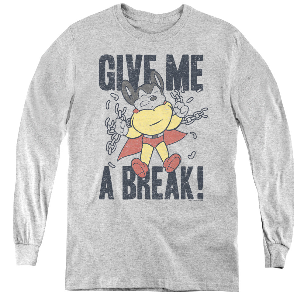 MIGHTY MOUSE/GIVE ME A BREAK - YOUTH LONG SLEEVE TEE - ATHLETIC HEATHER