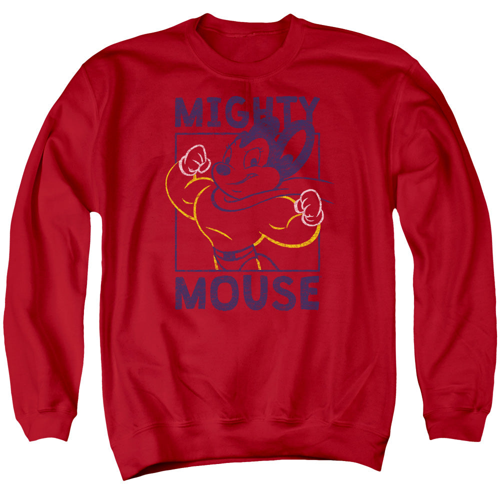 MIGHTY MOUSE/BREAK THE BOX - ADULT CREWNECK SWEATSHIRT - RED
