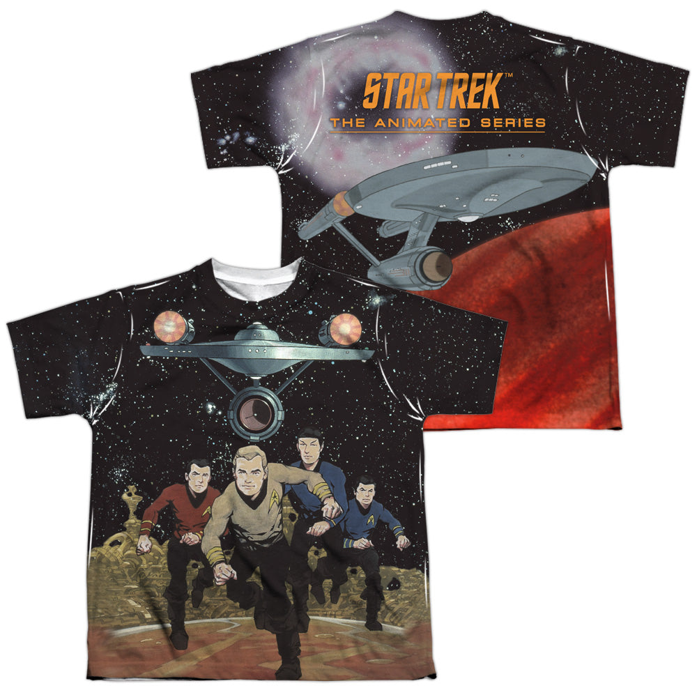 STAR TREK/RUNNING (FRONT/BACK PRINT) - S/S YOUTH POLY CREW - MULTI
