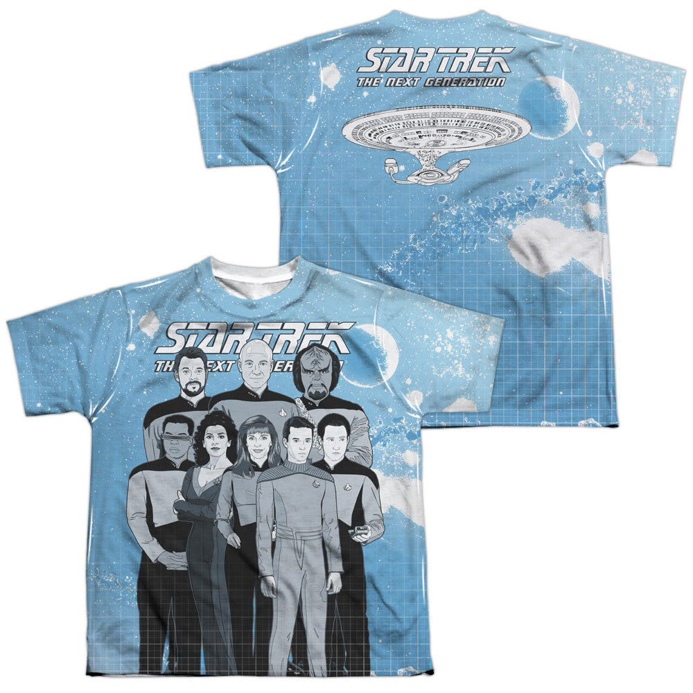 STAR TREK/TNG COMIC CAST (FRONT/BACK PRINT) - S/S YOUTH POLY CREW - MULTI