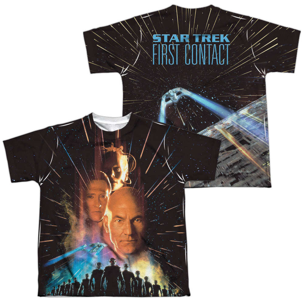 STAR TREK/FIST CONTACT POSTER (FRONT/BACK PRINT) - S/S YOUTH POLY CREW - MULTI
