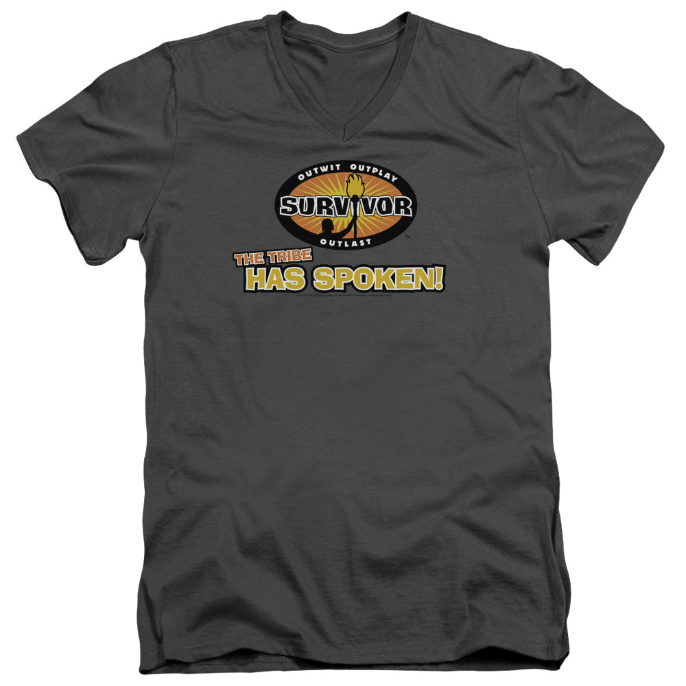 SURVIVOR/TRIBE HAS SPOKEN - S/S ADULT V-NECK 30/1 - CHARCOAL