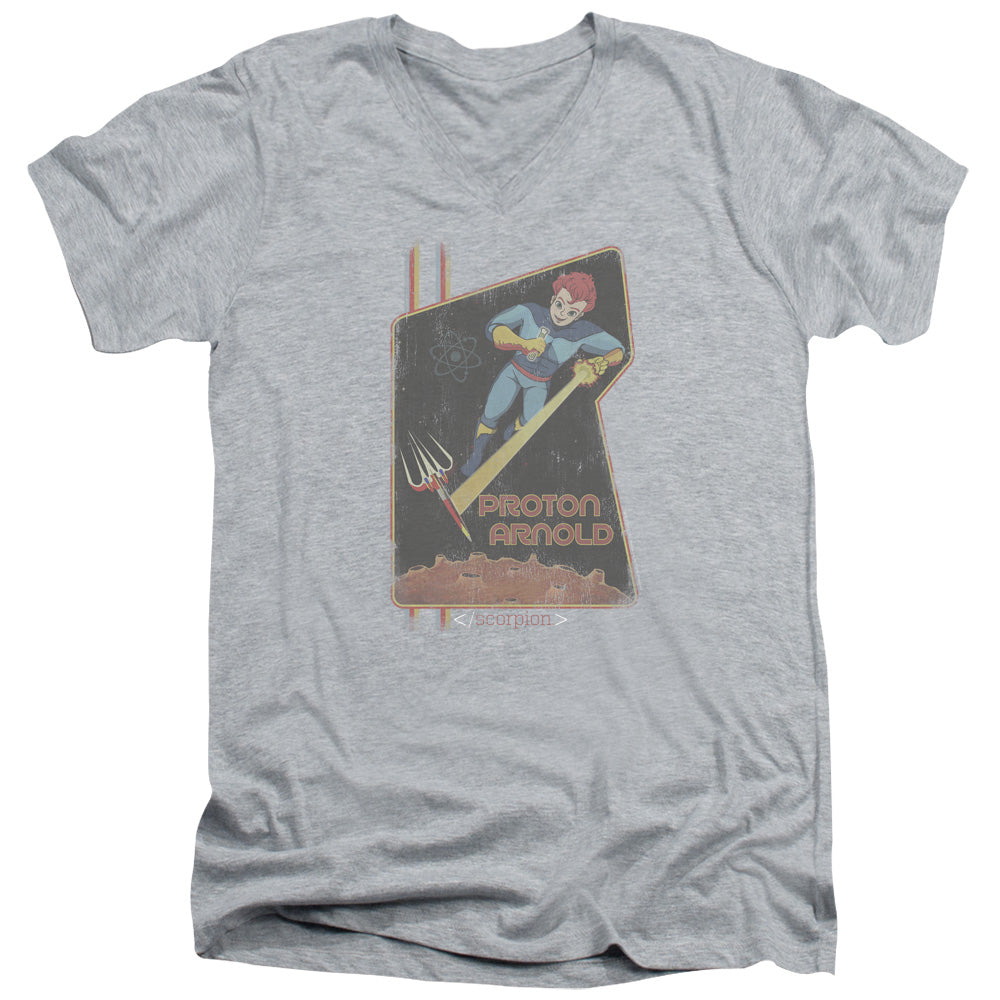 SCORPION/PROTON ARNOLD POSTER - S/S ADULT V-NECK 30/1 - ATHLETIC HEATHER