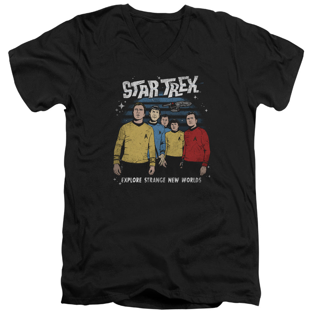 STAR TREK/STANGE NEW WORLD - S/S ADULT V-NECK 30/1 - BLACK