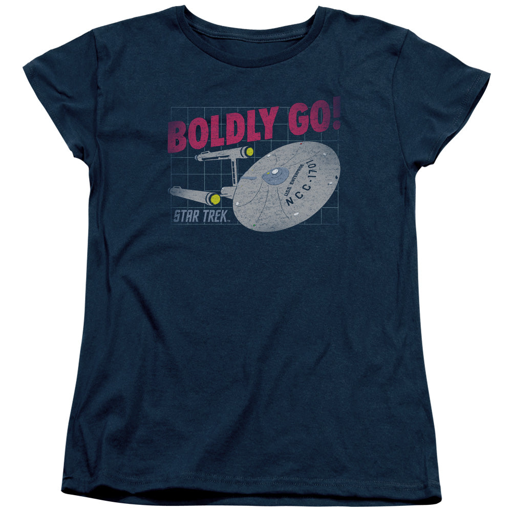 STAR TREK/BOLDLY GO - S/S WOMENS TEE - NAVY