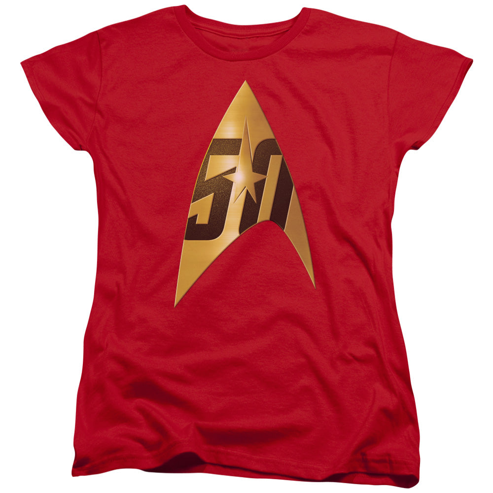STAR TREK/50TH ANNIVERSARY DELTA - S/S WOMENS TEE - RED