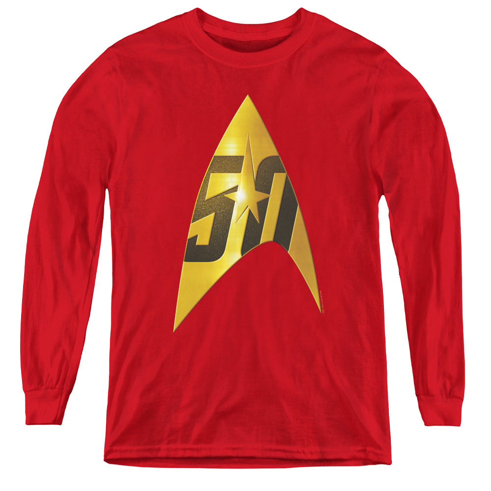 STAR TREK/50TH ANNIVERSARY DELTA - YOUTH LONG SLEEVE TEE - RED