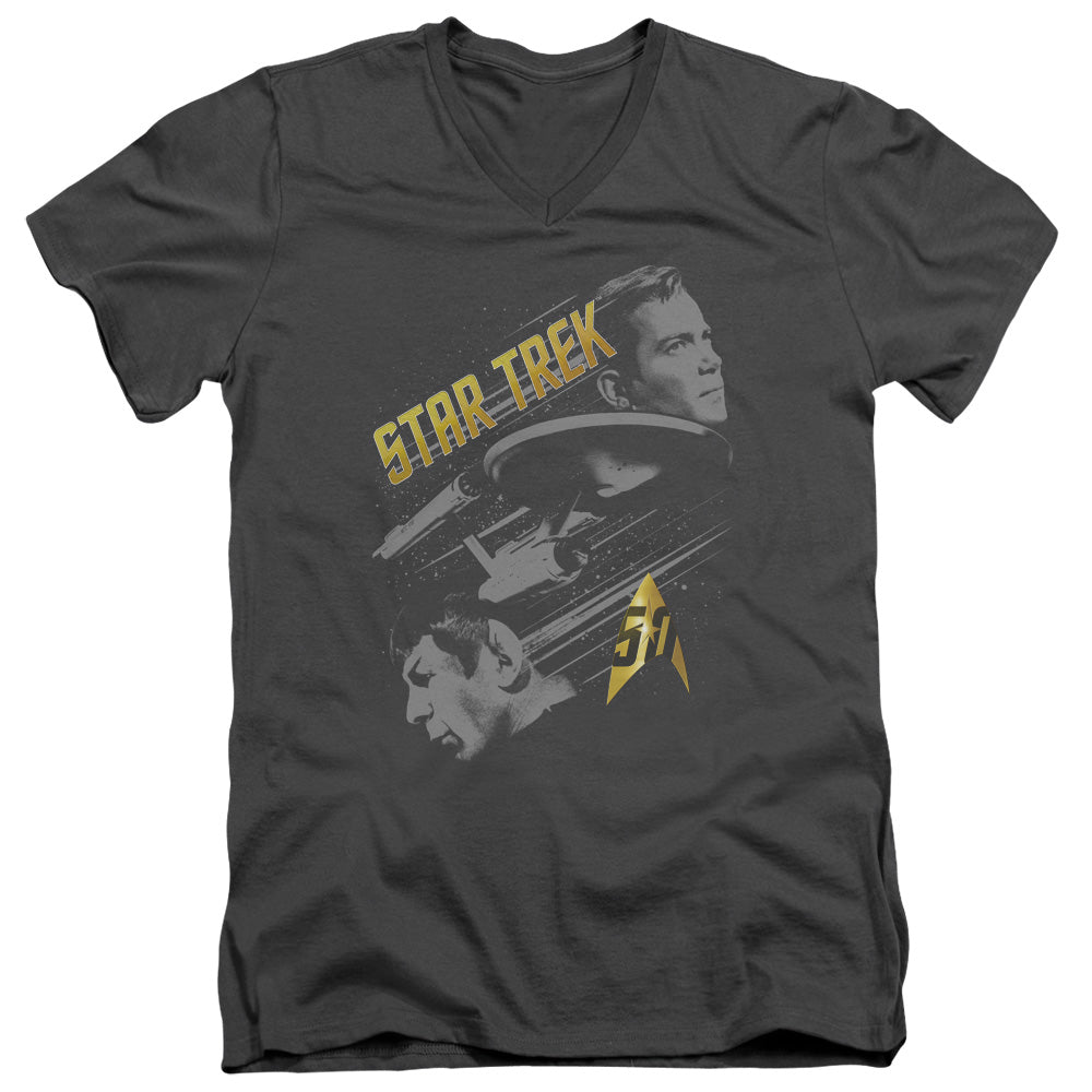STAR TREK/50 YEAR FRONTIER - S/S ADULT V-NECK 30/1 - CHARCOAL