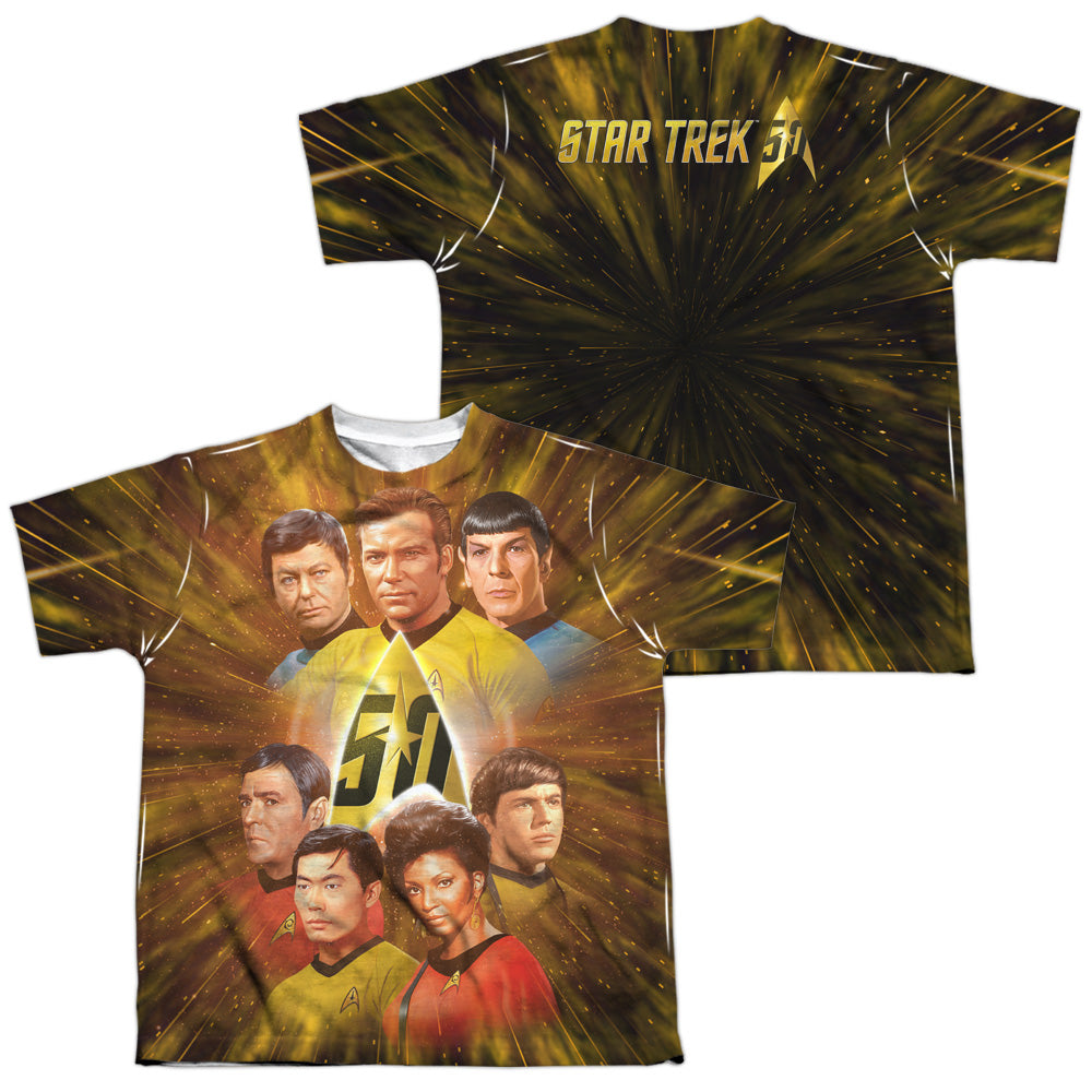 STAR TREK/50TH ANNIVERSARY CREW (FRONT/BACK PRINT) - S/S YOUTH POLY CREW - MULTI
