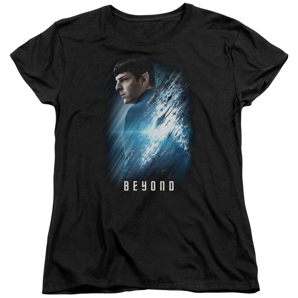 STAR TREK BEYOND/SPOCK POSTER - S/S WOMENS TEE - BLACK