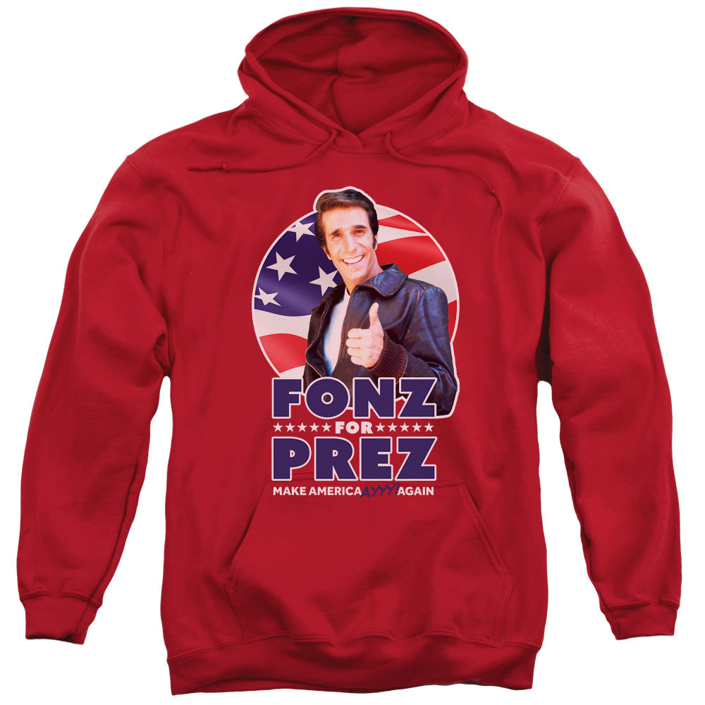 HAPPY DAYS/FONZ FOR PREZ - ADULT PULLOVER HOODIE - RED
