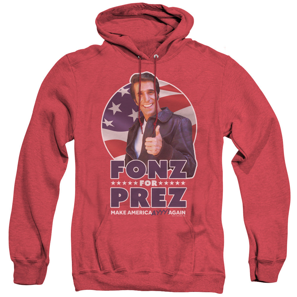 HAPPY DAYS/FONZ FOR PREZ - ADULT HEATHER HOODIE - RED