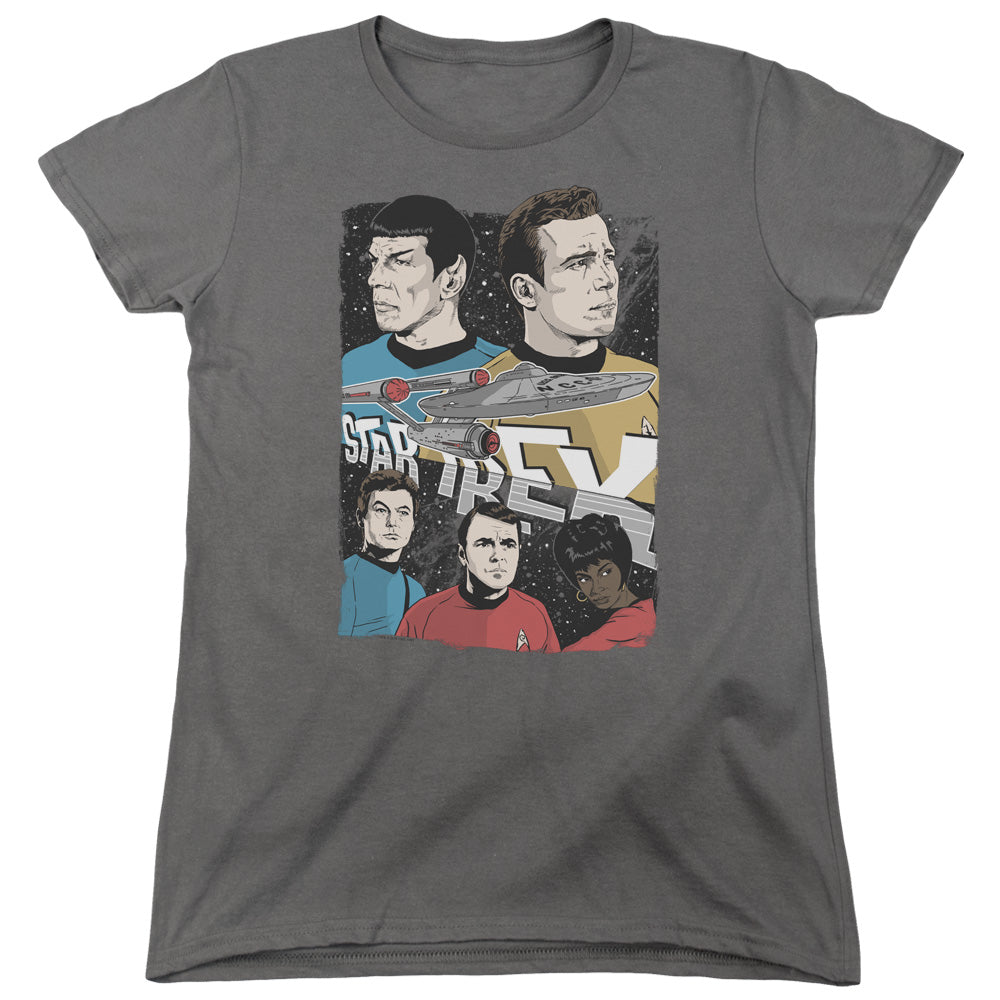 STAR TREK/ILLUSTRATED CREW - S/S WOMENS TEE - CHARCOAL