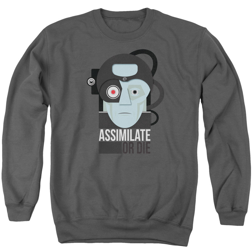 STAR TREK/ASSISMILATE OR DIE - ADULT CREWNECK SWEATSHIRT - CHARCOAL