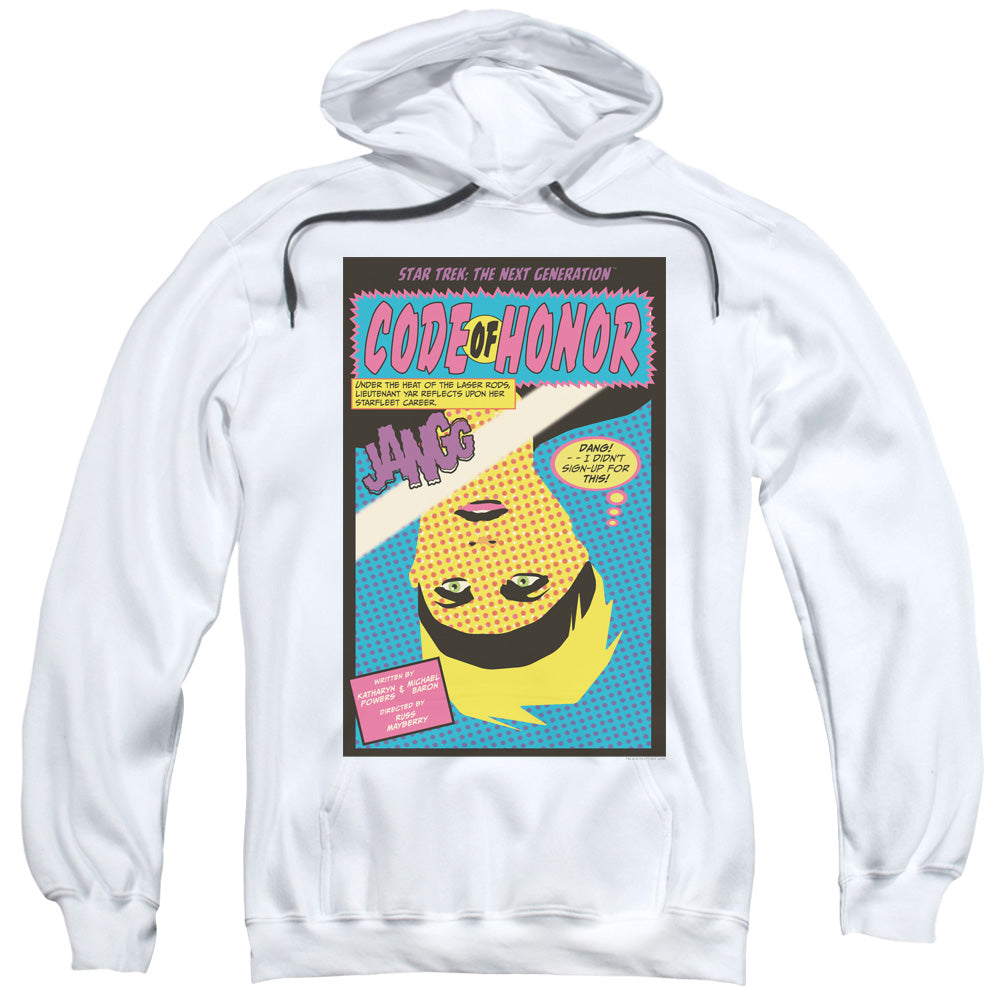 STAR TREK/TNG SEASON 1 EPISODE 4 - ADULT PULLOVER HOODIE - WHITE