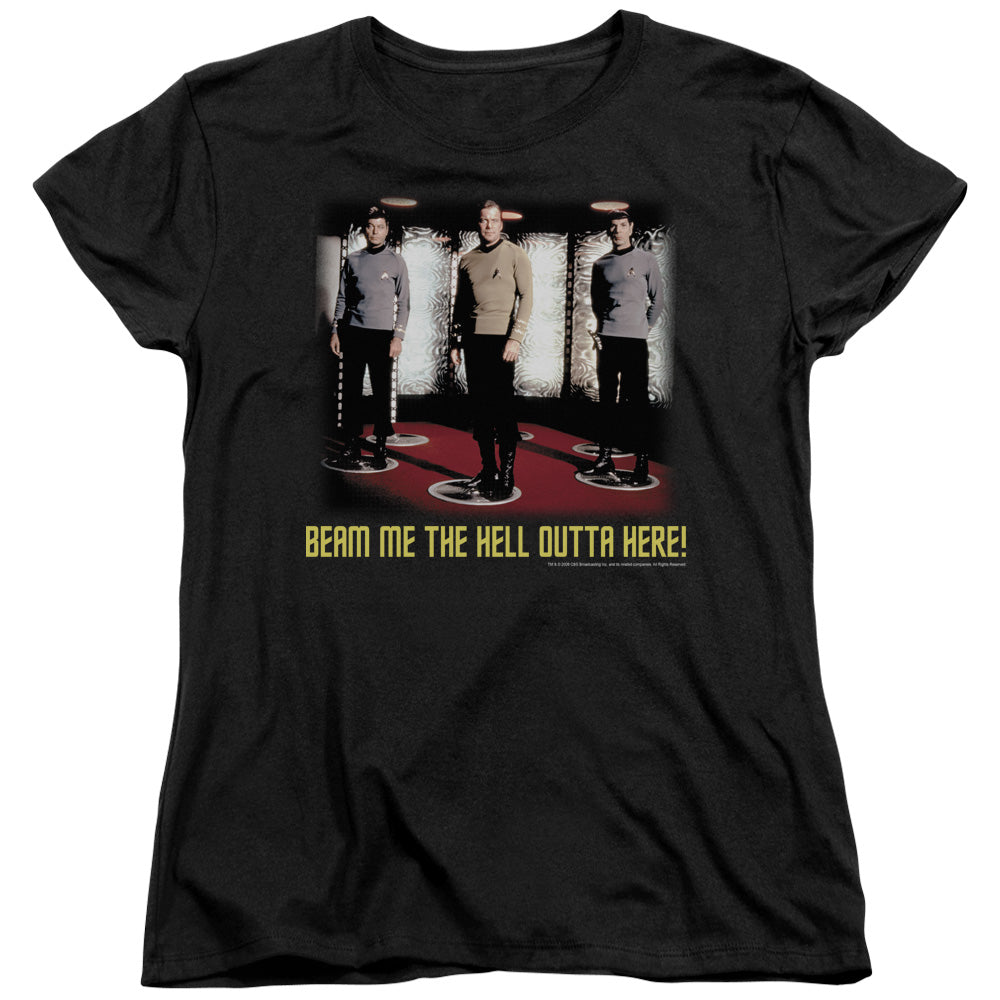 STAR TREK/BEAM ME OUT - S/S WOMENS TEE - BLACK