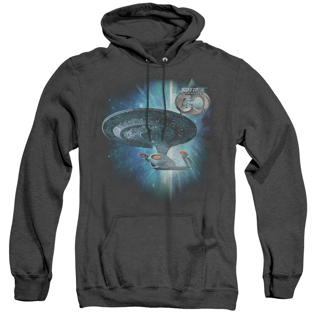 STAR TREK/SHIP 30 - ADULT HEATHER HOODIE - BLACK