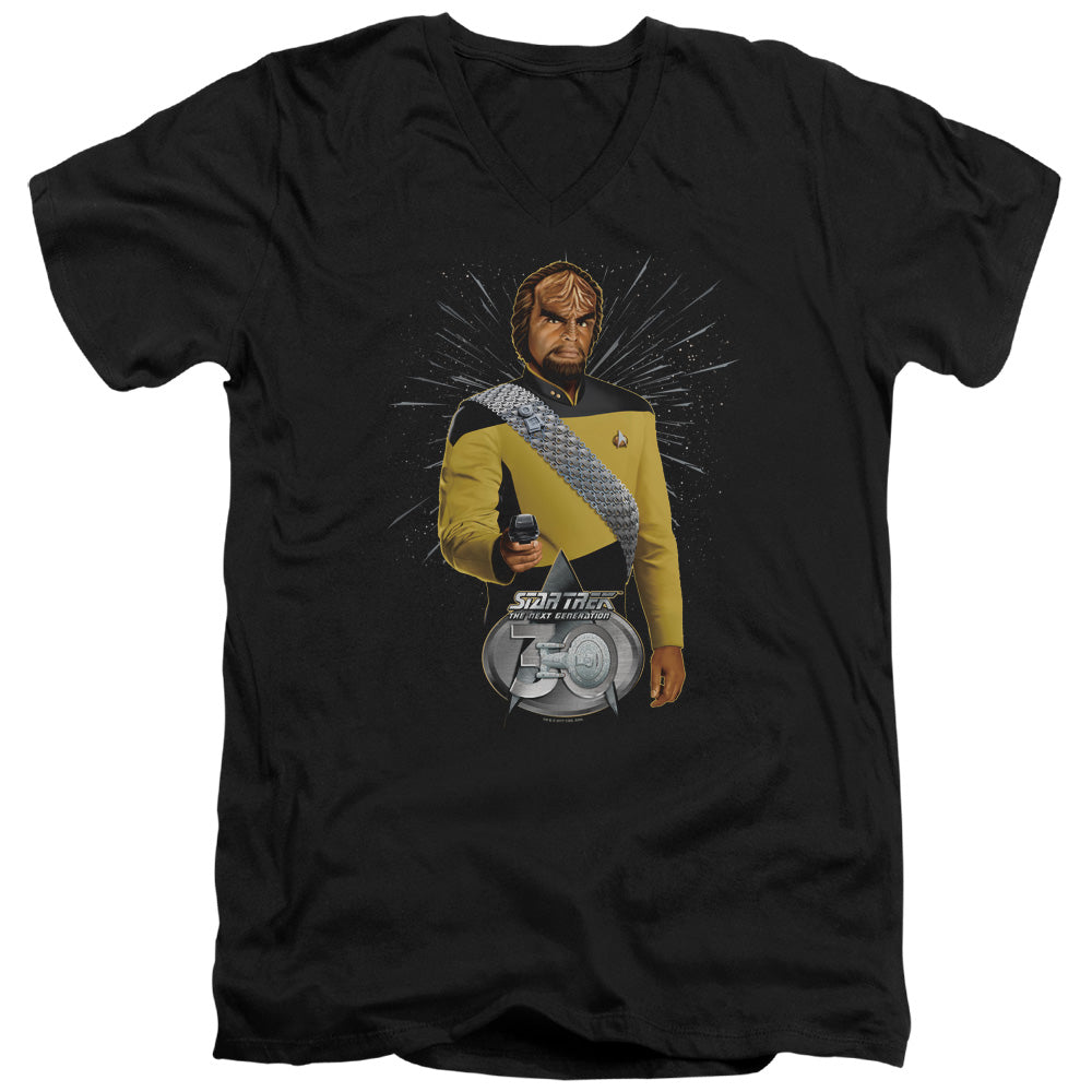 STAR TREK/WORF 30 - S/S ADULT V-NECK 30/1 - BLACK