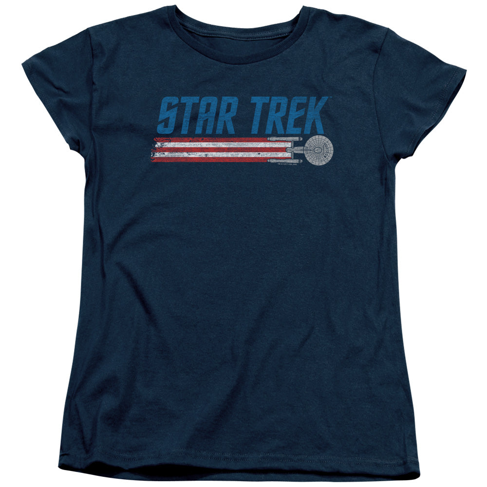 STAR TREK/AMERICANA ENTERPRISE - S/S WOMENS TEE - NAVY