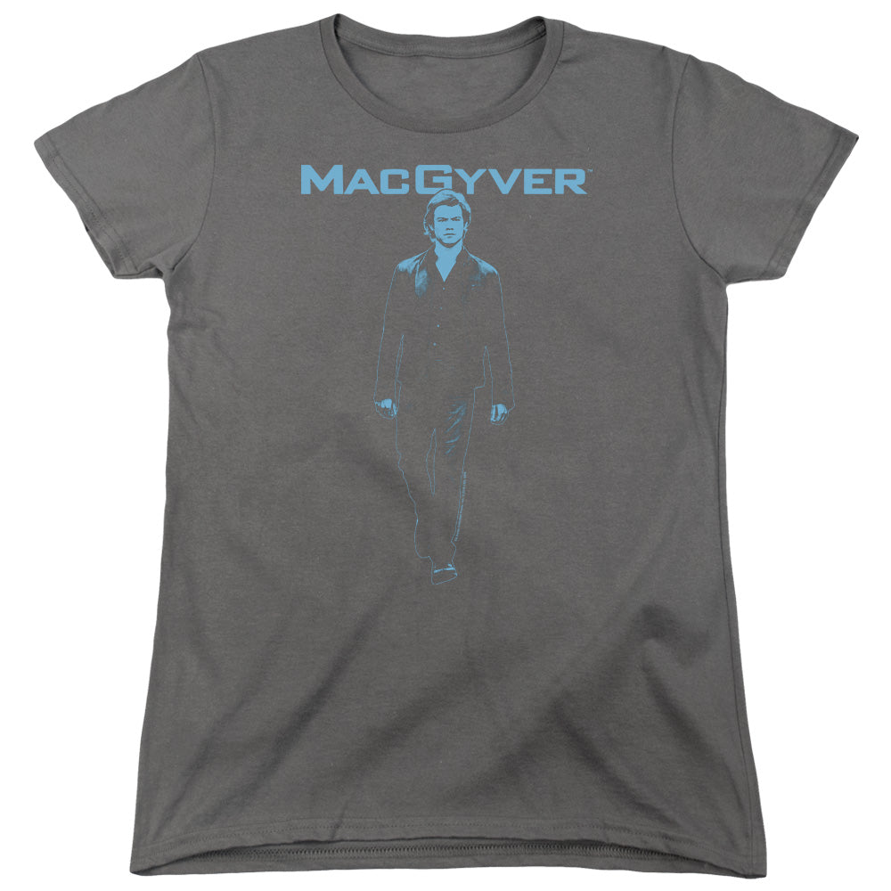 MACGYVER/MONO BLUE - S/S WOMENS TEE - CHARCOAL