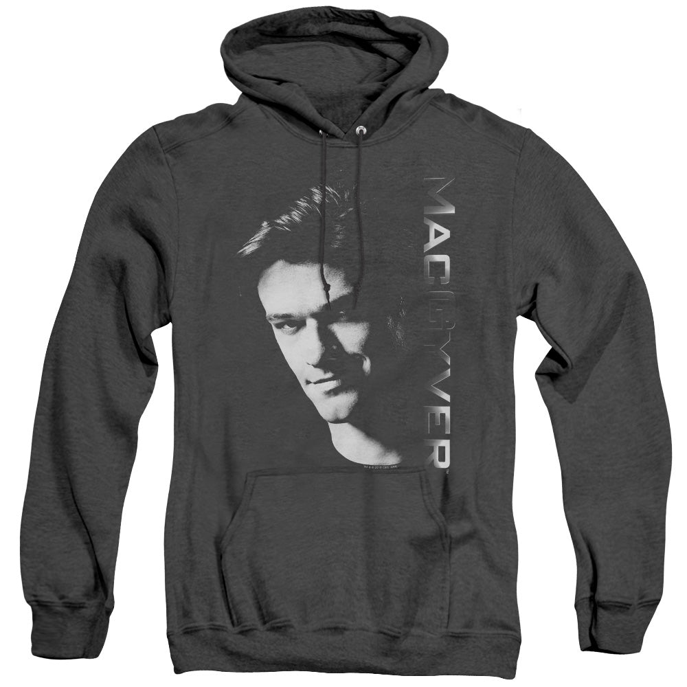 MACGYVER/FACE - ADULT HEATHER HOODIE - BLACK