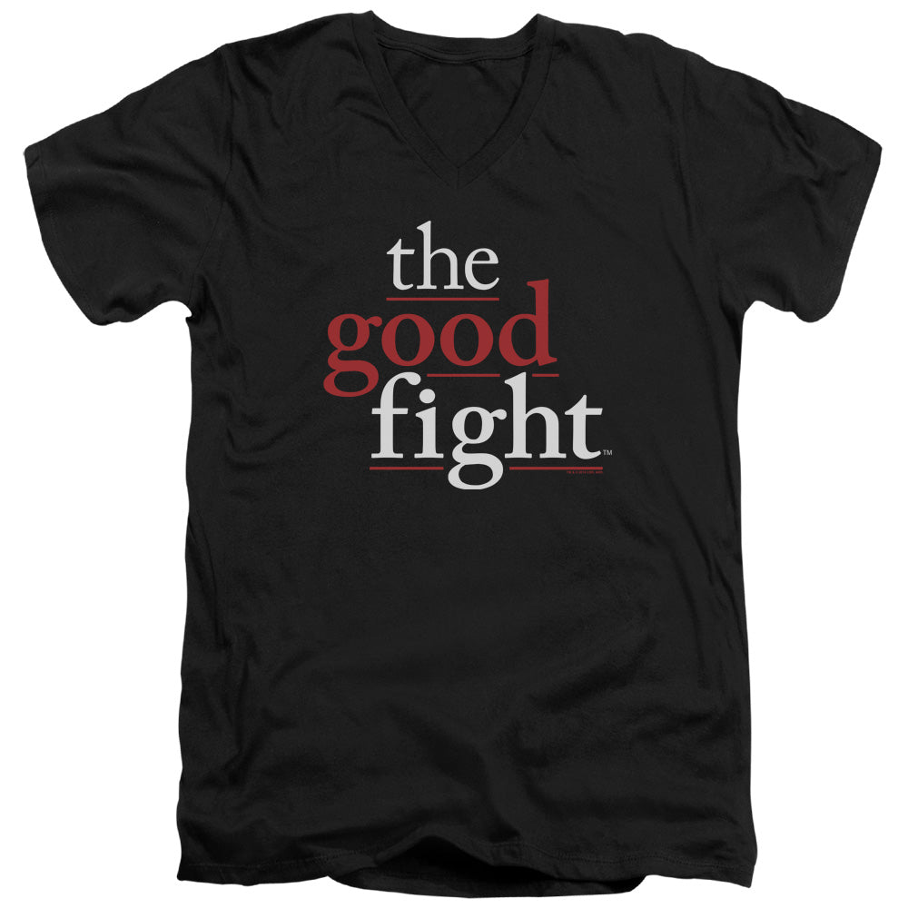 THE GOOD FIGHT/LOGO - S/S ADULT V-NECK 30/1 - BLACK