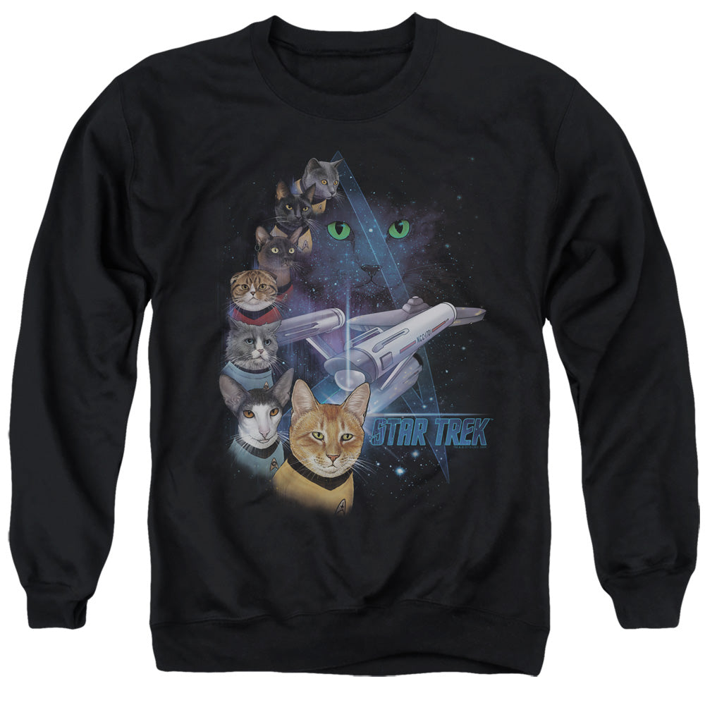 STAR TREK/FELINE GALAXY - ADULT CREWNECK SWEATSHIRT - BLACK