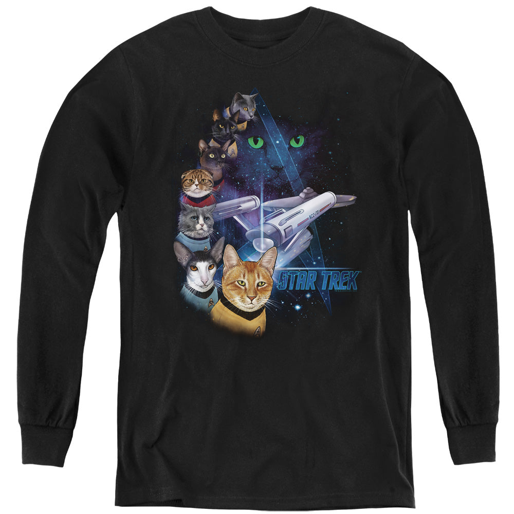STAR TREK/FELINE GALAXY - YOUTH LONG SLEEVE TEE - BLACK
