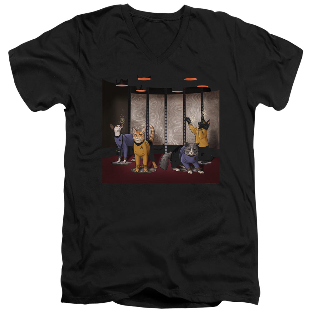 STAR TREK/BEAM MEOW UP - S/S ADULT V-NECK 30/1 - BLACK