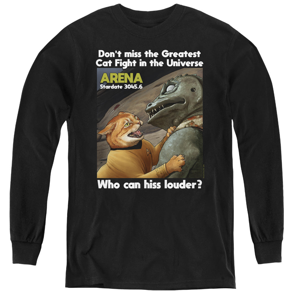 STAR TREK/CAT FIGHT - YOUTH LONG SLEEVE TEE - BLACK