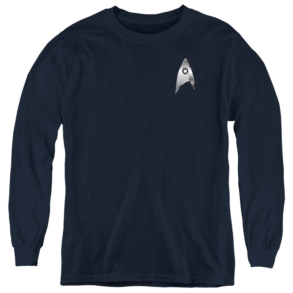 STAR TREK DISCOVERY/SCIENCES BADGE - YOUTH LONG SLEEVE TEE - NAVY