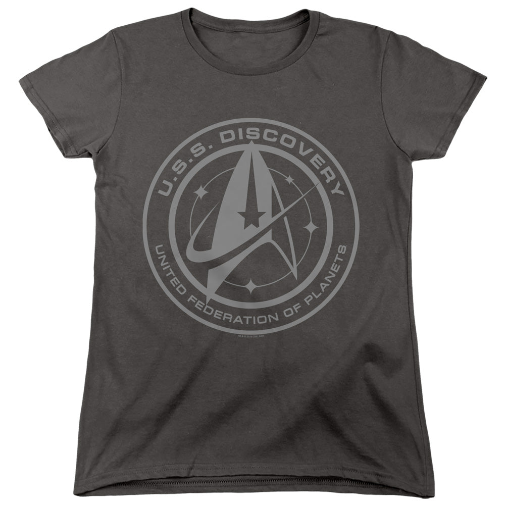 STAR TREK DISCOVERY/DISCOVERY CREST - S/S WOMENS TEE - CHARCOAL