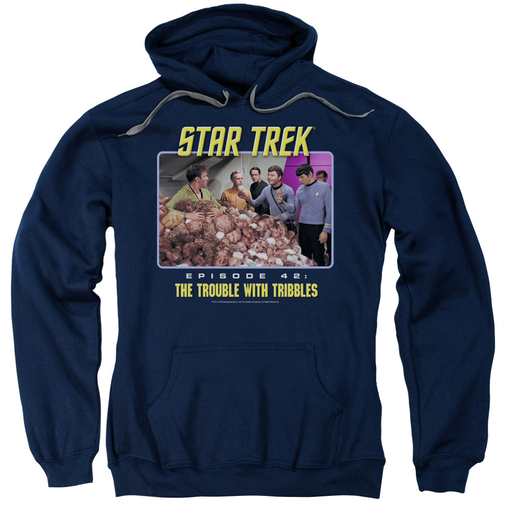 ST:ORIGINAL/THE TROUBLE WITH TRIBBLES - ADULT PULLOVER HOODIE - NAVY