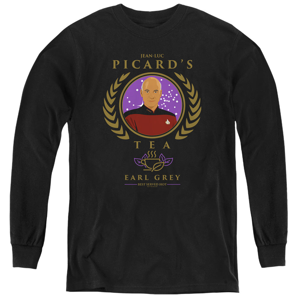 STAR TREK THE NEXT GENERATION/TEA EARL GREY HOT - YOUTH LONG SLEEVE TEE - BLACK